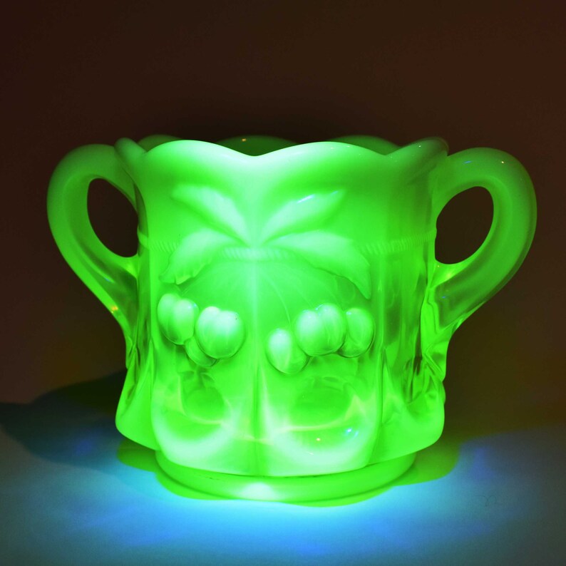 Mosser Glass Cherry and Cable Vaseline Uranium Sugar Bowl Etsy