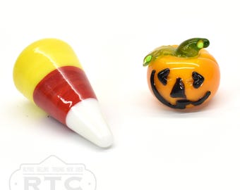 Handmade Mini Pumpkin & Candy Corn Halloween Decoration set face design 2