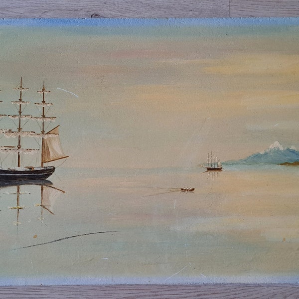 1983, une belle peinture à l'huile rectangulaire de paysage marin sur un panneau en bois - signée