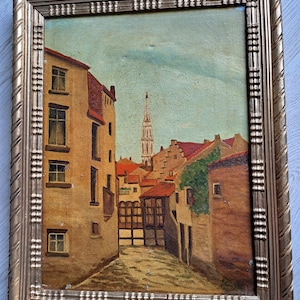 ca 1900s a Lovely Antique Dutch City/ Villagescape Oil Painting on Canvas