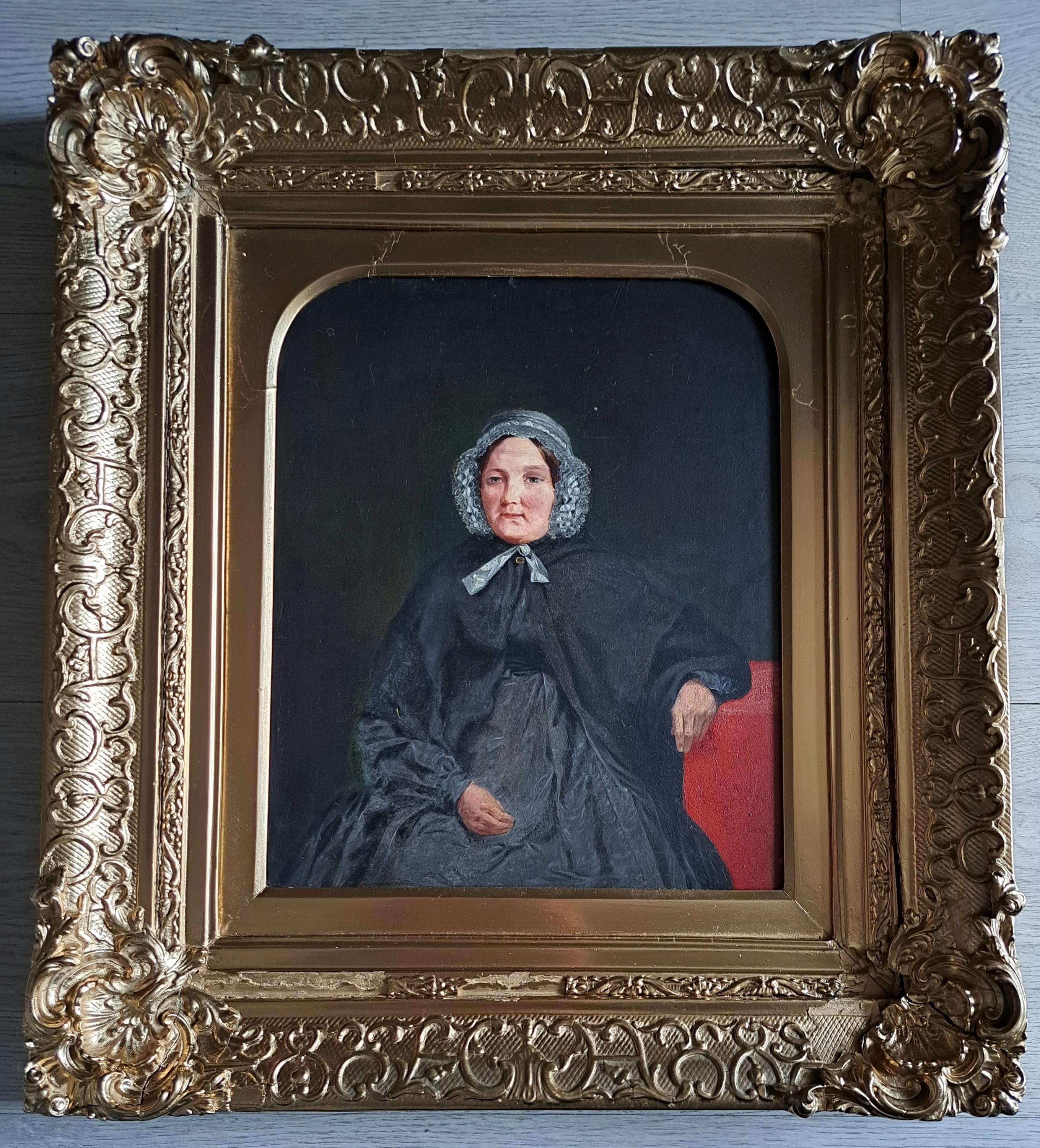 1854年、非常に珍しいアンティークの肖像画油絵。有名な画家
