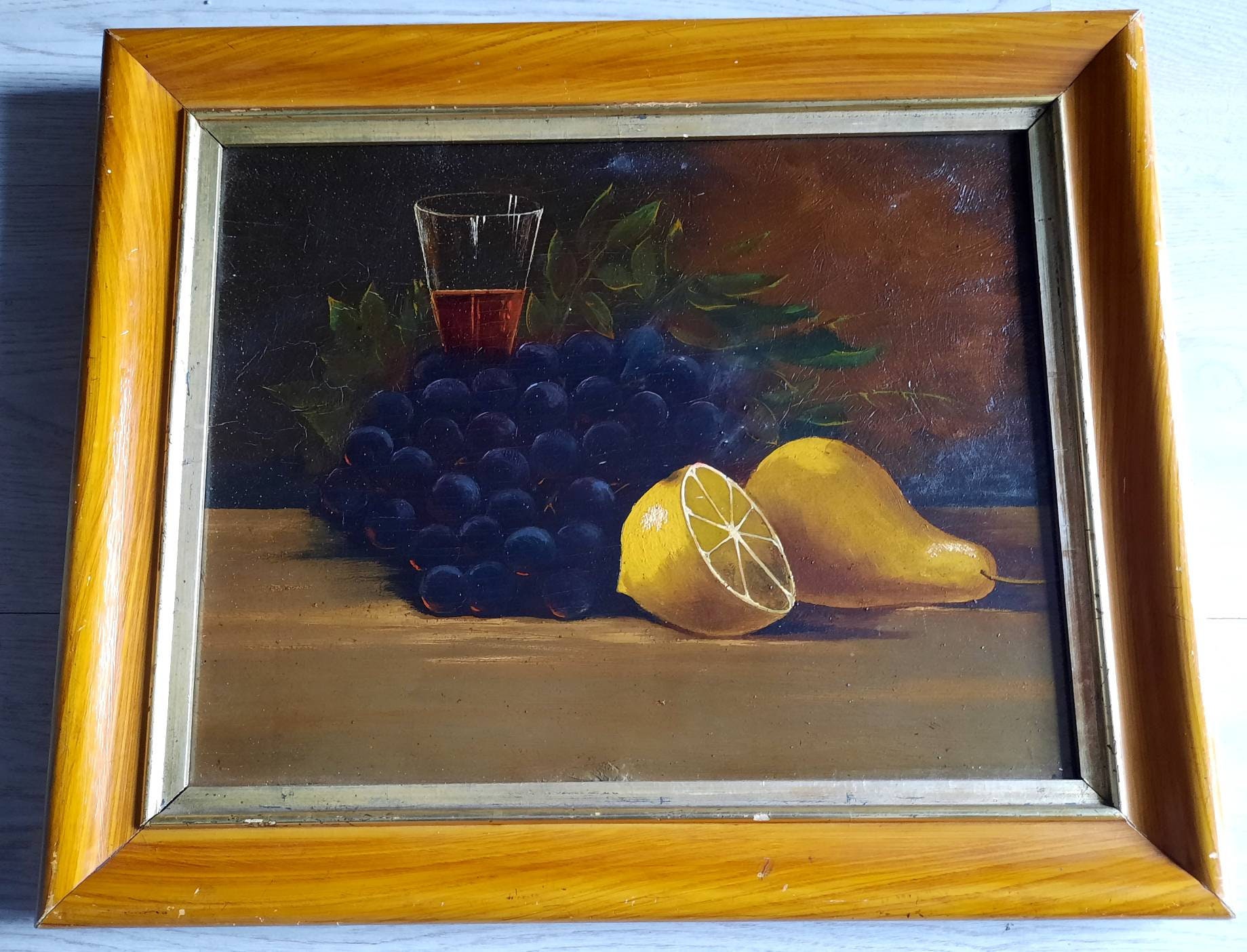 Jahr 1927 ein erstaunliches antikes holländisches Frute Lemons Stillleben-Ölgemälde mit Fracht-Tickit auf der Rückseite, ausgeliefert am 29.Januar 1927