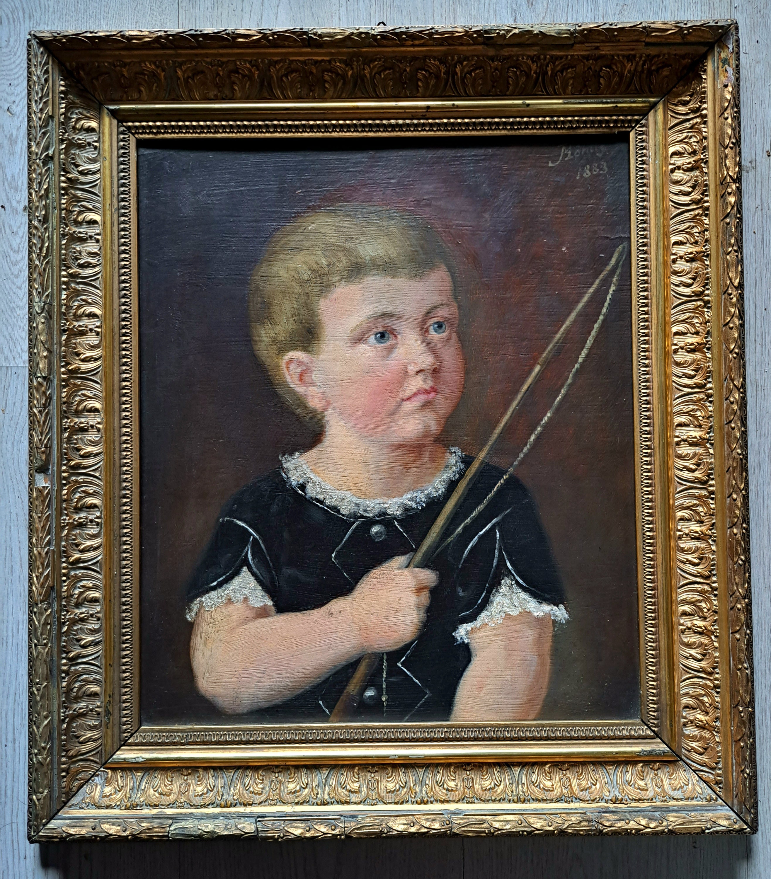 Daily Painting Projects: Young Fisherman Oil Painting Portrait Boy Cane  Pole Fishing