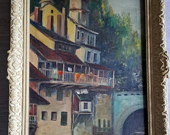 Pintura al óleo antigua muy interesante de Barcelona, España, de la década de 1960/70, firmada por L. Hartman y realizada por un artista holandés.