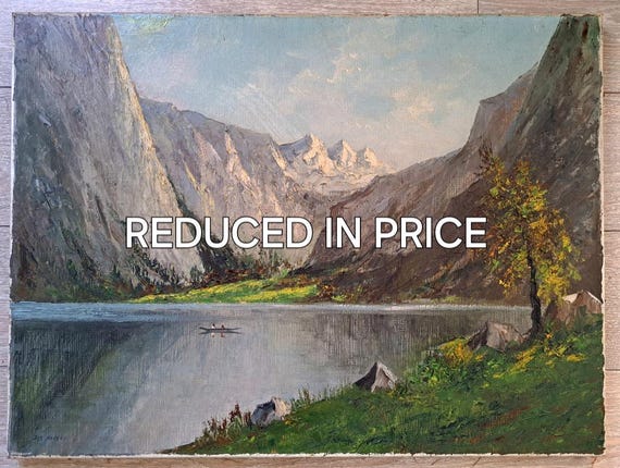 肉質画【凱旋門】oil canvas 風景画 1930s a Beautiful Big Alpine Landscape Painting by Well