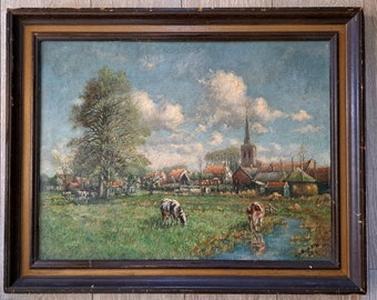 ca 1940s a Very Intriguing Antique Cow Landscape Oil Painting by Leon de Smet (?)1881-1966, if so I placed it way to cheap- check it out too