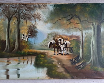 End 1940s a Lovely Middle Size Forrestal Horses Oil Painting on Canvas- Signed