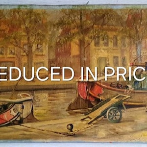 a Lovely Large Dutch Antique Oil Painting of the Amsterdam Canals from around the 1940s