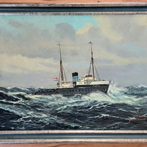 ein schönes großes ziemlich altes holländisches Schiff / Linienschiff Ölgemälde auf Leinwand - signiert