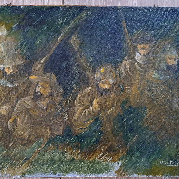 Spanish Soldiers an Intriguing Old Oil Artwork on a Wooden Panel by Artist Norris once valuated at 250 Dutch Guilders / Florijns