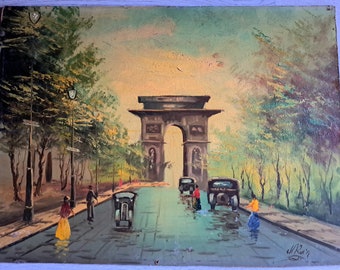 Paris Champ Elysees Art de Triumph at the 1890s an Impressionistic Oil Painting on a Wooden Panel