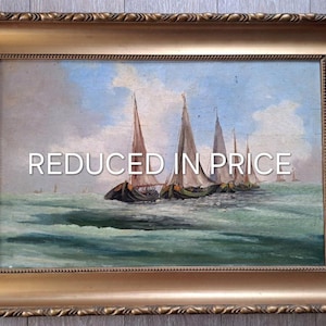 Ca 1930er / 40er Jahre eine wunderschöne 4 Kilo sehr, sehr große antike holländische Botter Boats Seascape Ölgemälde auf einer Holztafel- signiert