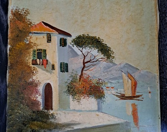 a Very Cute Old Italian Mediterranean Oil Painting on Canvas- Signed