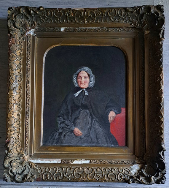 1854年、非常に珍しいアンティークの肖像画油絵。有名な画家