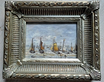 a Very Cute Small Old Dutch Seascape Oil Painting on a Wooden Panel