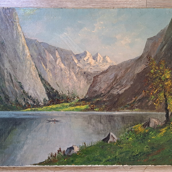 1930s a Beautiful Big Alpine Landscape Painting by Well Known German Artist Jakob Hecker 1897 - 1969