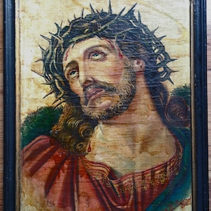 Signed and 26 July 1905 a Marvelous Antique Middle Size Jesus Christ Portrait Oil Painting on Canvas