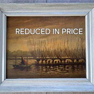 a Very Cute Small Nightime Dutch Oil Painting of a Fisher made on a wooden Panel ca 1940s/50s