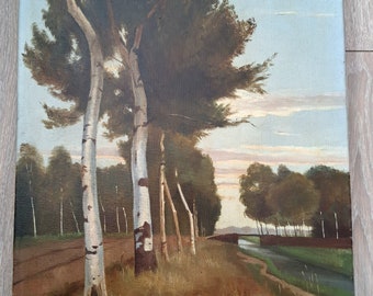 Circa 1940/50 un delizioso paesaggio olandese Forrestal dipinto ad olio su tela