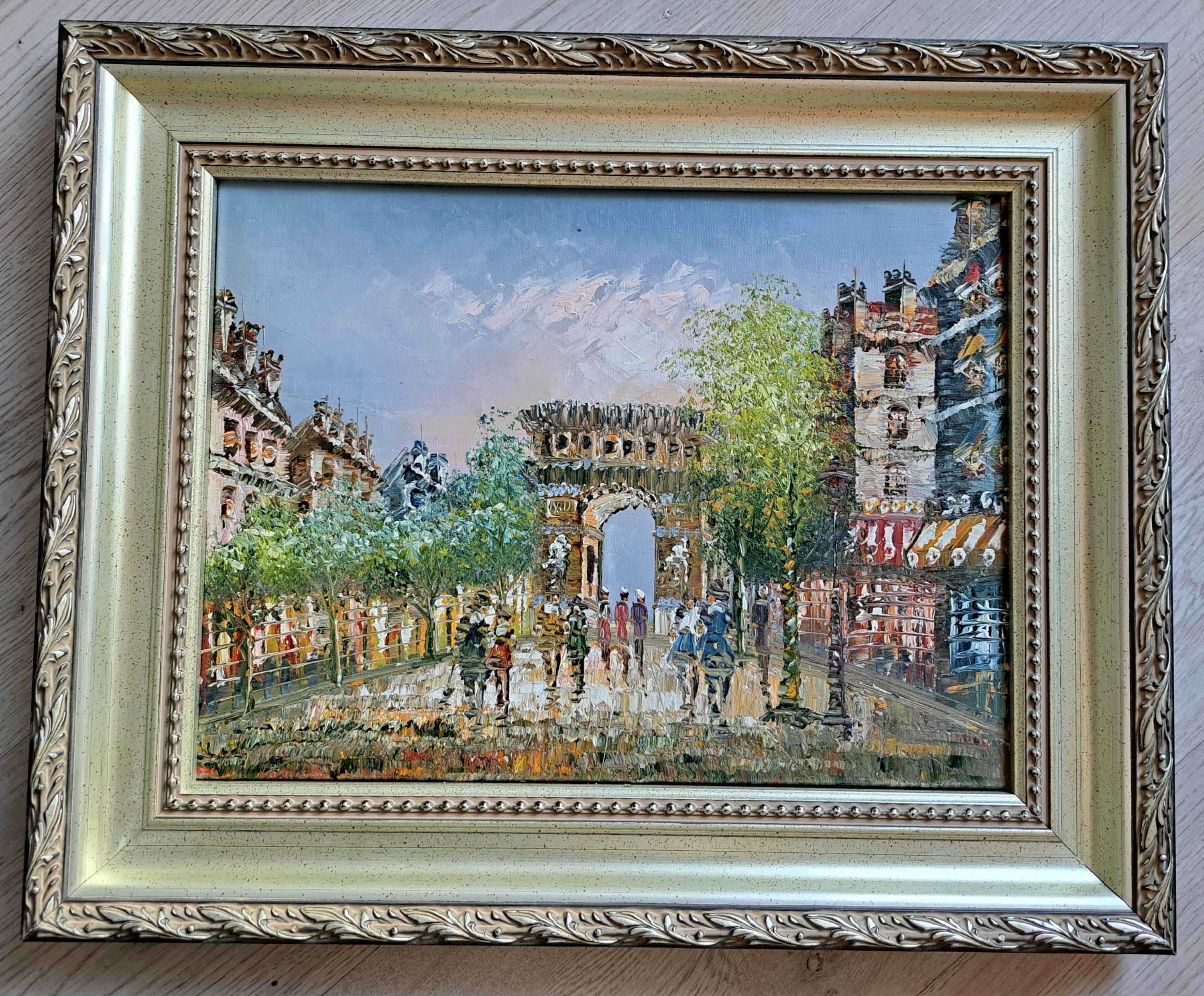 非常に美しいカラフルなパリフランスのシャンゼリゼ通りの凱旋門の中型