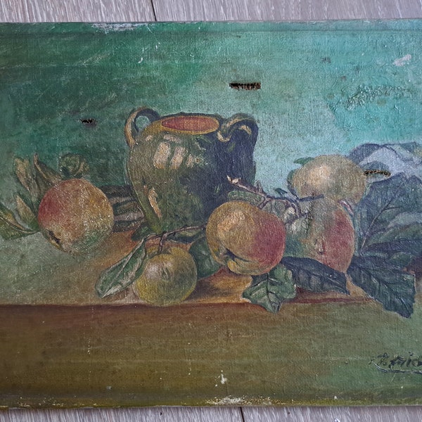 Ca 1880s/1910s a Very Cute Small Antique Still Life Oil Painting on Canvas- Signed