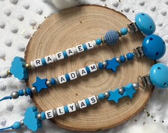 Pacifier clip, personalized pacifier clip, baby pacifier clip, wooden pacifier clip, blue pacifier clip, boy pacifier clip