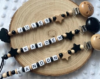 Pacifier clip, personalized pacifier clip, baby pacifier clip, wooden pacifier clip, girl pacifier clip, black pacifier clip