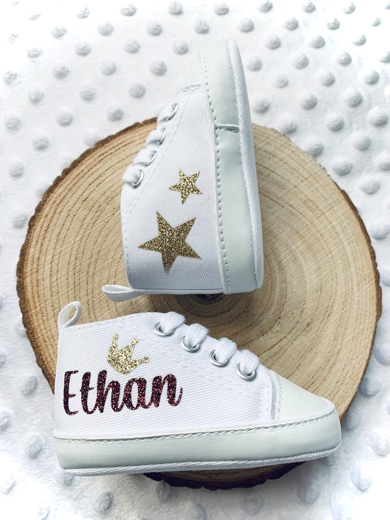 Personalized Shoes, Canvas Shoes, Personalized Crown Shoes, Baby Girl Shoes, Personalized Star Baby Shoes image 2