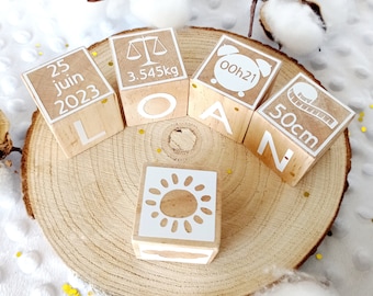 Wooden cube, personalized wooden cube, small vinyl personalized wooden cube, first name wooden cube, birth information wooden cube