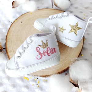 Personalized Shoes, Canvas Shoes, Personalized Crown Shoes, Baby Girl Shoes, Personalized Star Baby Shoes image 1