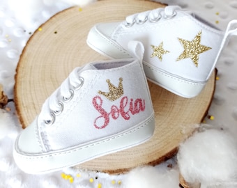 Scarpe personalizzate, scarpe in tela, scarpe corona personalizzate, scarpe bambina, scarpe baby star personalizzate