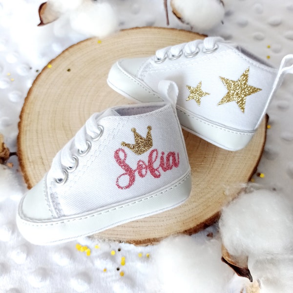 Personalisierte Schuhe, Leinenschuhe, personalisierte Kronenschuhe, Baby-Mädchenschuhe, personalisierte Baby-Sternschuhe