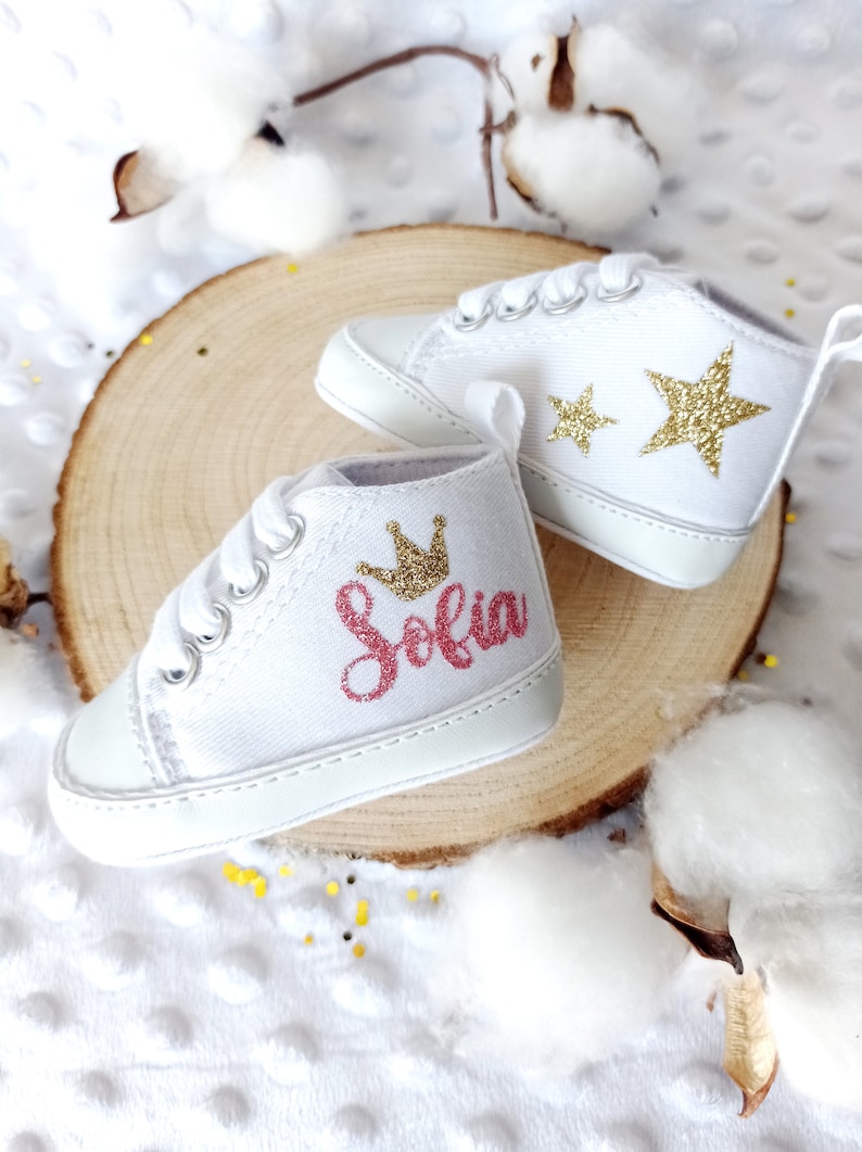 Personalized Shoes, Canvas Shoes, Personalized Crown Shoes, Baby Girl Shoes, Personalized Star Baby Shoes image 1