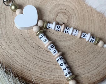 Key ring, personalized key ring, first name key ring, wooden bead key ring, customizable key ring, birth key ring