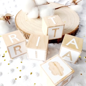 Wooden cube, personalized wooden cube, small vinyl personalized wooden cube, first name wooden cube,