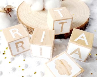 Wooden cube, personalized wooden cube, small vinyl personalized wooden cube, first name wooden cube,