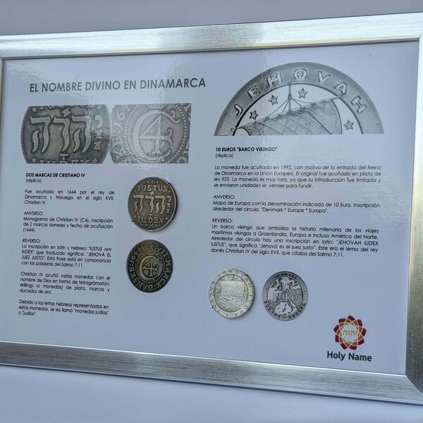 DANIMARCA Monete con il Tetragramma / Espositore di monete / Regalo TdG / Decorazioni per la casa / Decorazioni per pareti / Tetragramma / Nome di Geova / Nome di Dio
