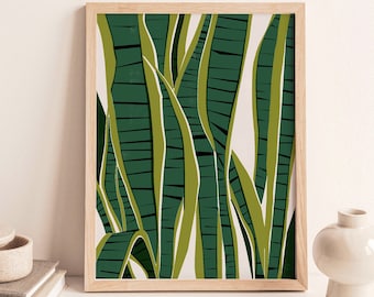 Snake Plant (Sansevieria Trifasciata) Illustration, House Plant Art Print, Plant Lover Apartment DIY Wall Decor, Botanical Digital Download