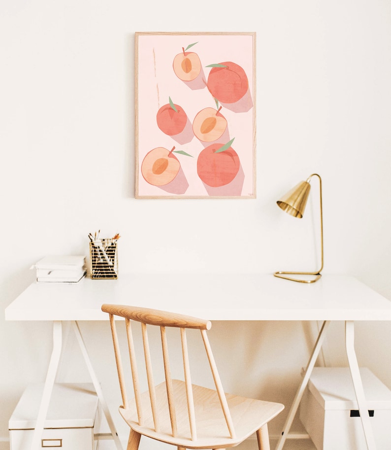Peaches Art Printable Abstract Peach Wall Art Fruit Etsy