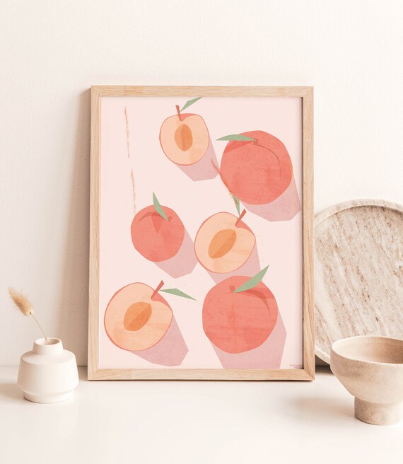 Peaches Art Printable Abstract Peach Wall Art Fruit Etsy