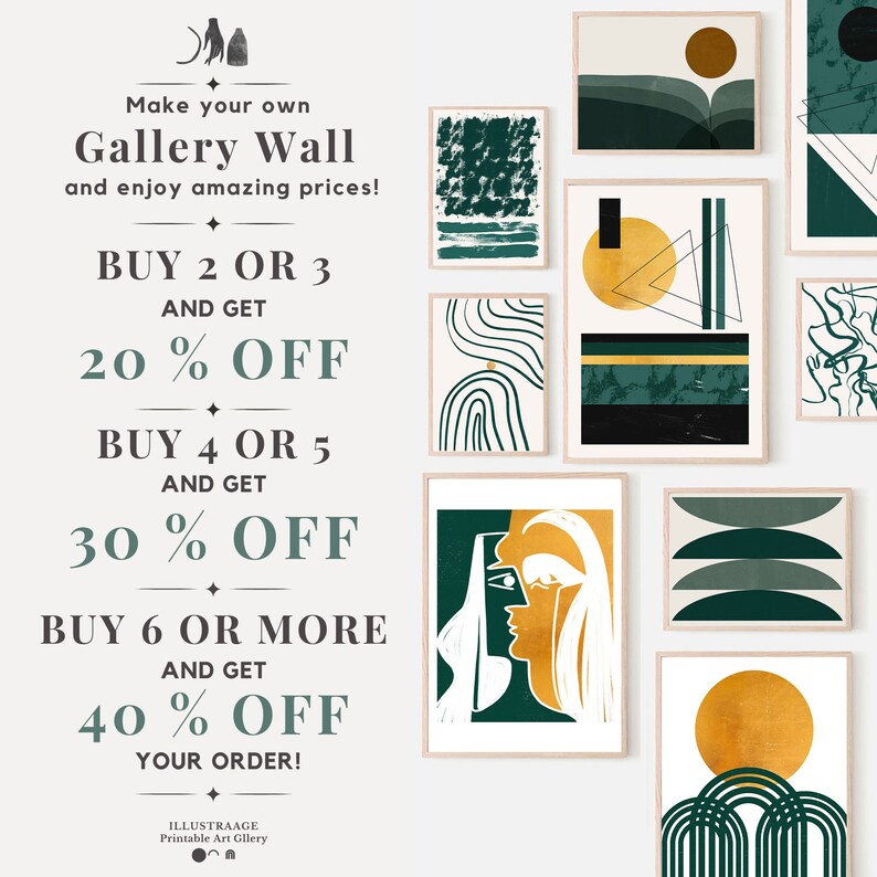 Emerald Green Wall Art Printable Midcentury Wall Art Print Etsy