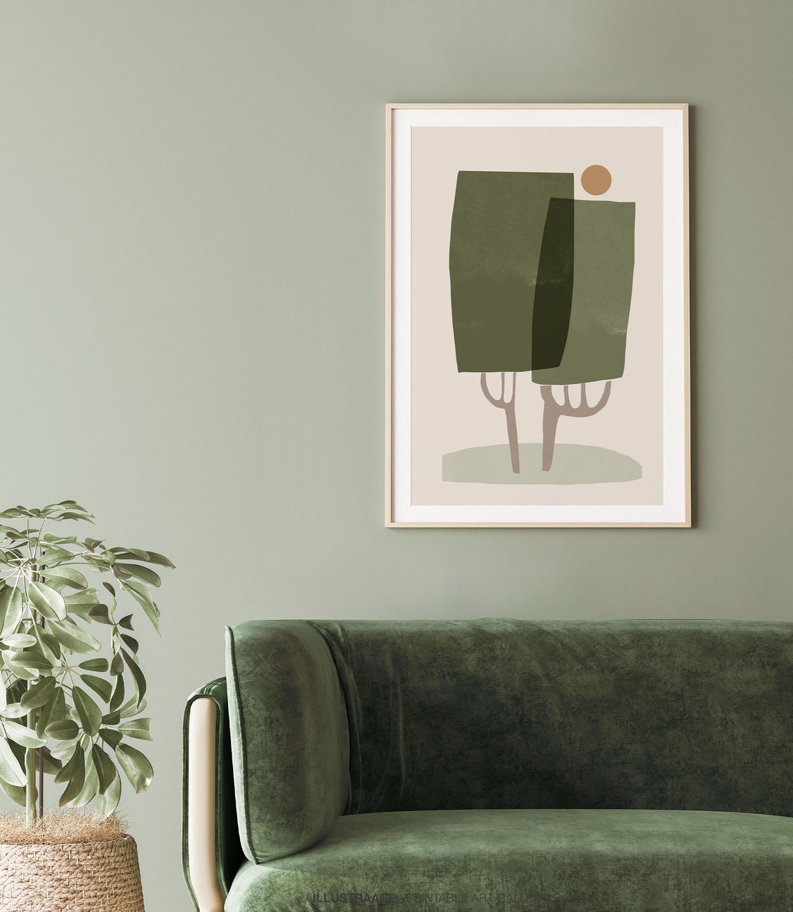 Olive Green Abstract Trees Wall Art Printable Abstract Tree Etsy