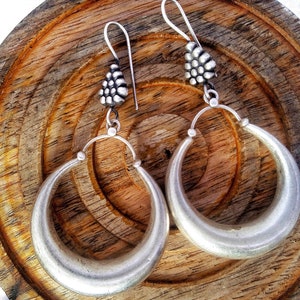 silver hoop earring, sterling silver hoop earring, traditional designer handmade silver hoop earring, handmade drop and hoop earring