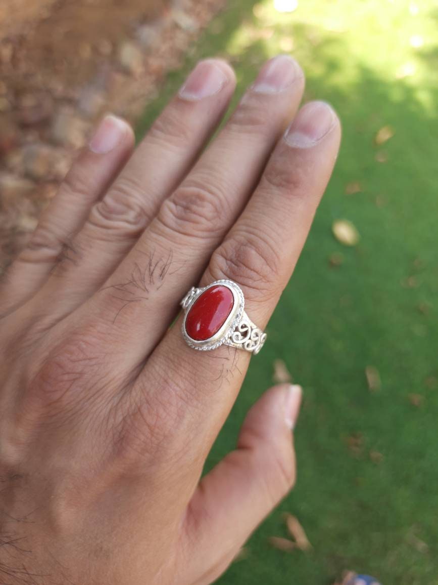 Red Coral Silver Ring, Coral Ring, Statement Ring, Handmade Ring, Coral  Jewelry, Personalized Gifts for Mom, Gemstone Coral Ring Halloween - Etsy