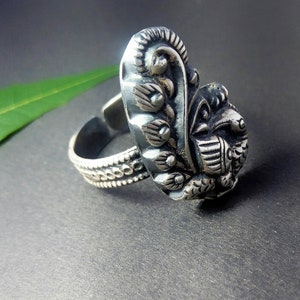 adjustable sterling silver peacock design ring, oxidized ring, pure silver 925 stylish ring, handmade silver ring,available in all sizes