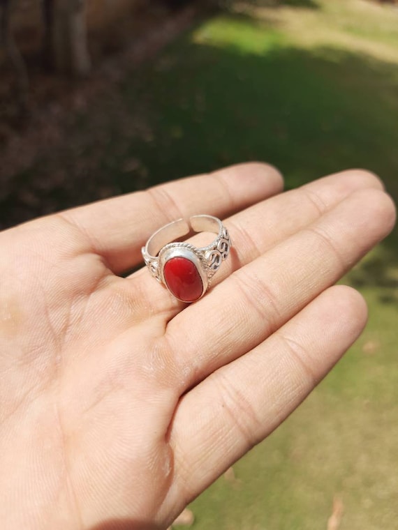 Gorgeous RED CORAL Gemstone Ring Birthstone Ring 925 Sterling Silver Ring —  Discovered