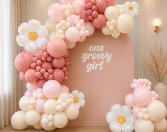 Groovy Girl Daisy Balloon Garland Kit: Pink, Cream Baby Shower Arch (114 Pieces)