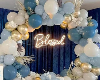 Blue Gold Cream Balloon Arch Kit: Baby Shower, Birthday Party Decorations