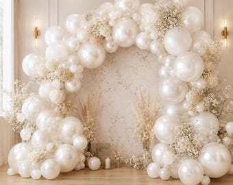 White Pearl Balloon Arch Kit: Wedding Backdrop, Bridal Shower Garland, Party Decoration