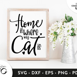 Home is where my Cat is SVG File, Cat Lovers SVG, Cat Owner Svg, Cat SVG, Heat Transfer Cricut Files Instant Download Svg Commercial Use